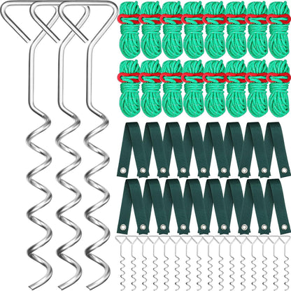 Sintuff 16 Set Tree Stakes and Supports Kit for Anti Hurricane Leaning Trees Straightening Heavy Duty 15. 75" Spiral Tree Stake with 13. 12 ft Ropes and 15. 75'' Support Straps (Green)