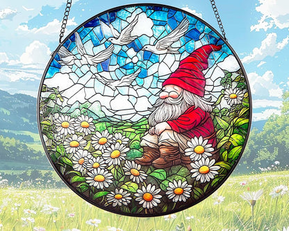 10'' Dwarf Patterned Window Pendant,Suncatcher Stained Glass Window Hangings，Hanging Stained Glass for Windows,Indoor Outdoor Home Garden Ornaments,Gifts for Family, Friends, and Pendant Enthusiasts