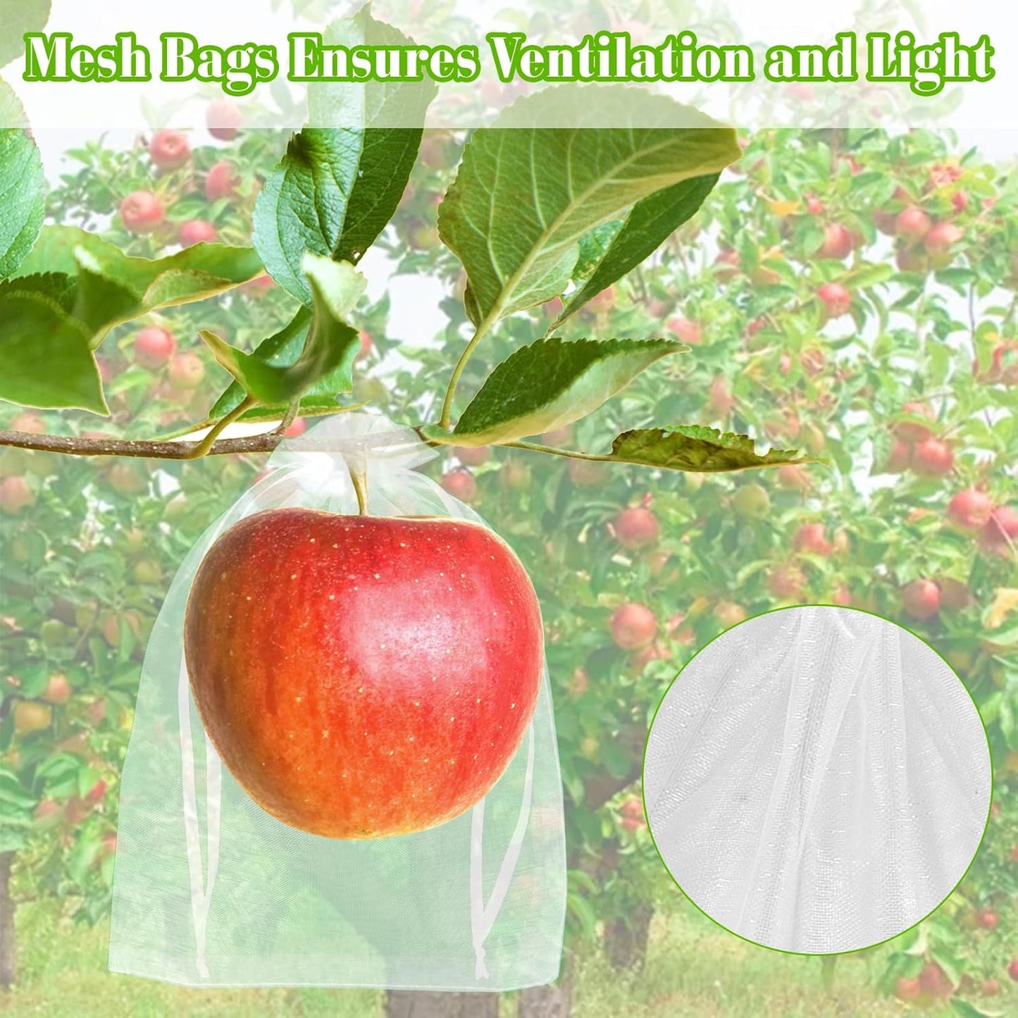 Morcheiong 60pcs Reusable Netting Mesh Bags - 6" x 8", Garden Fruit Protection with Drawstring (White)