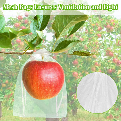 Morcheiong 60pcs Reusable Netting Mesh Bags - 6" x 8", Garden Fruit Protection with Drawstring (White)