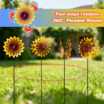 Sunflower Wind Spinners, 360 Degrees Swivel Metal Wind Sculptures, 76" Large Garden Pinwheels for Yard Lawn Patio Decor
