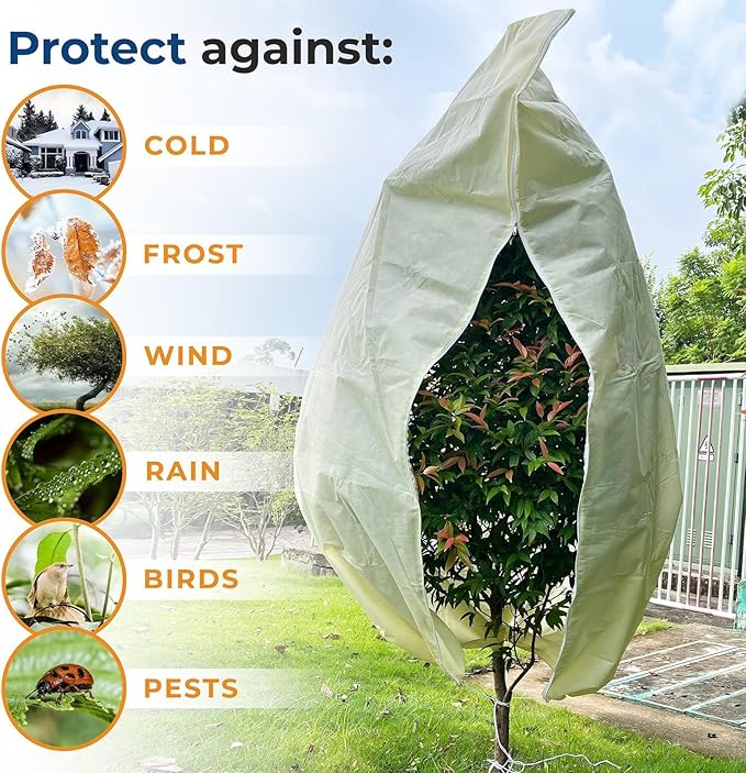 Plant Covers Freeze Protection Large, 78''W x 94’’H Shrub Covers with Zipper and Drawstring, Frost Cloth for Winter, Outdoor Plant Blankets for Cold Weather