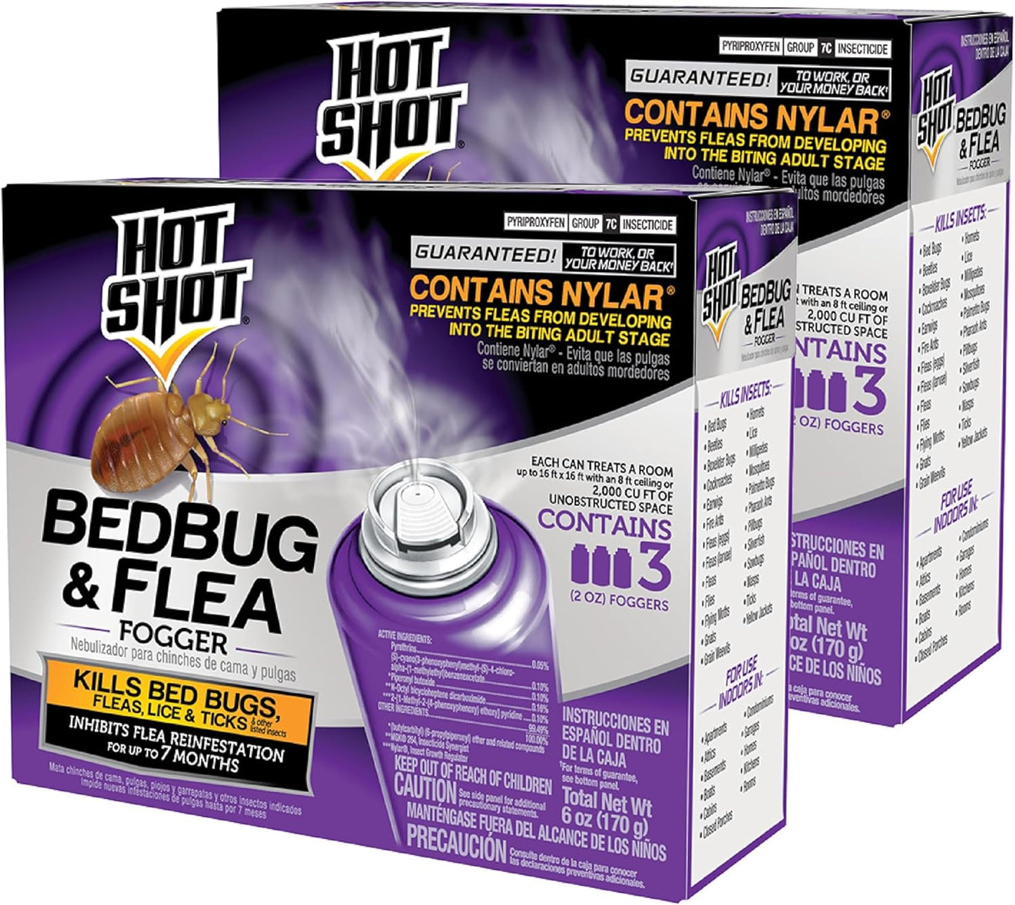 Hot Shot BedBug And Flea Fogger, Inhibits Flea Reinfestation, 2 Ounce Cans, 6 Count
