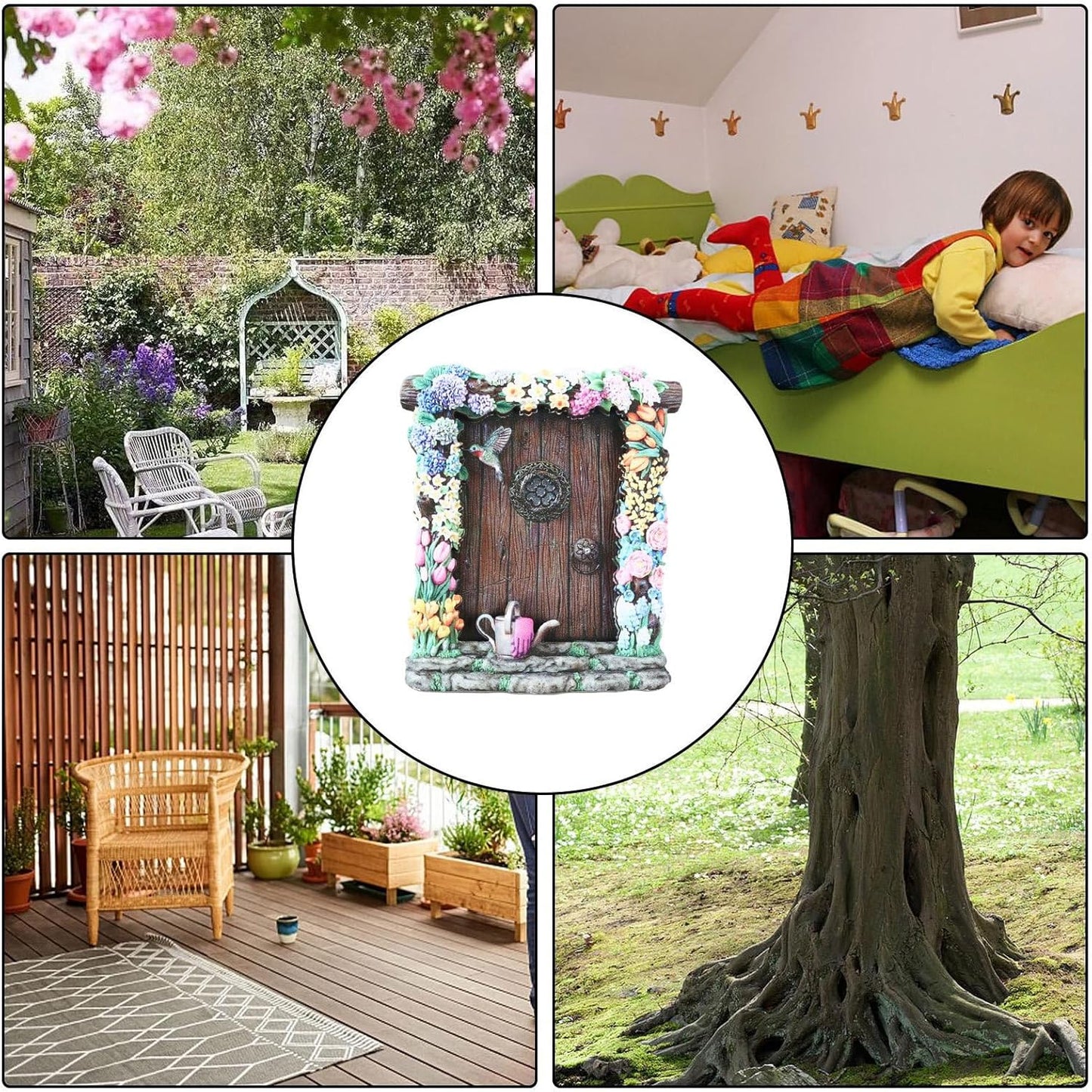 Miniature Fairy Door, Wooden Gnome Door for Trees Wall, Fairy Garden Outdoor Decor Accessories