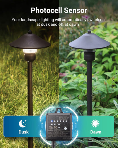 DEWENWILS 30W Outdoor Low Voltage Transformer with Timer and Photocell Light Sensor, 12V DC, ETL Listed