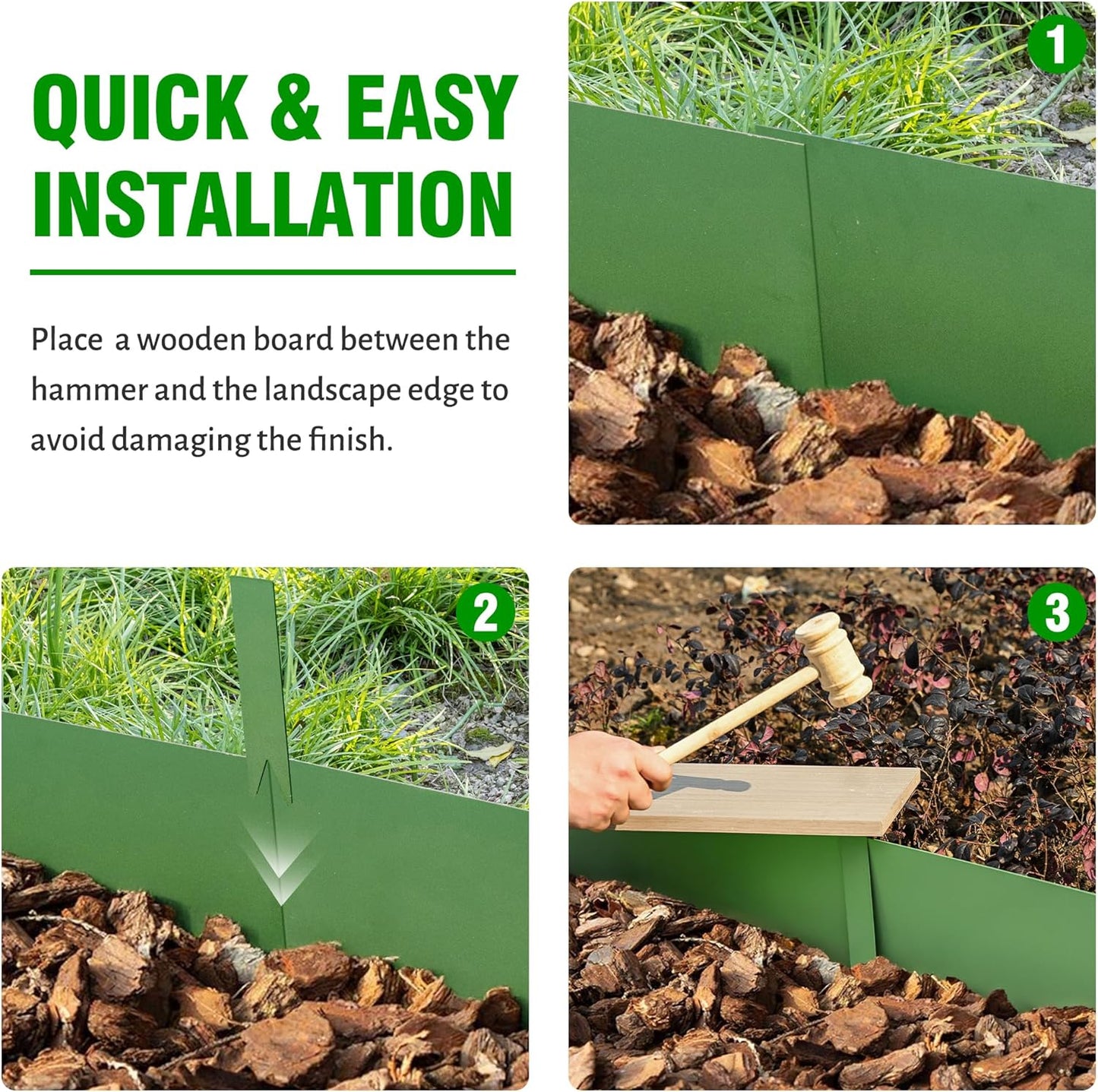 Metal Landscape Edging 6 Pack 40" L x 6" H,Galvanized Bendable Metal Garden Edging,Hammer- in Steel Landscape Edging with a Pair of Gloves and 7 Clips,Green (20 FT Total)