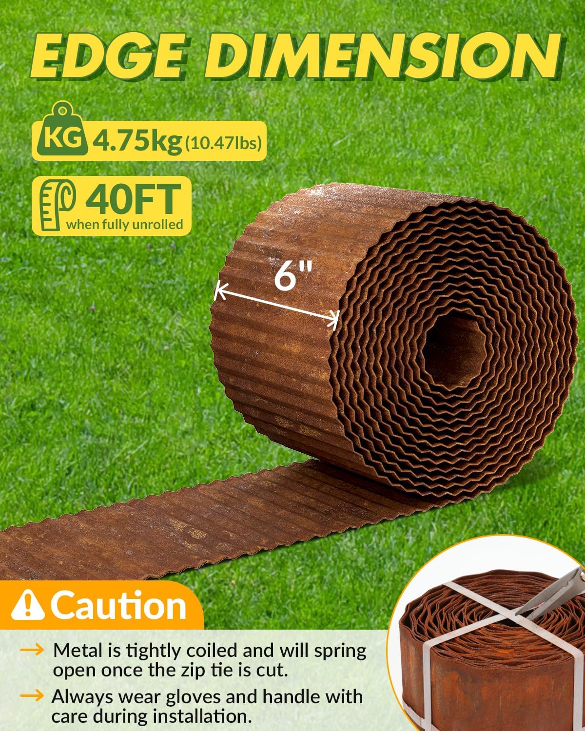 Velway Corrugated Metal Garden Edging - 6" H x 40Ft Sturdy Landscape Edging Border for Lawn, Flower Bed, Paver Edging and Garden Fence - Rusty