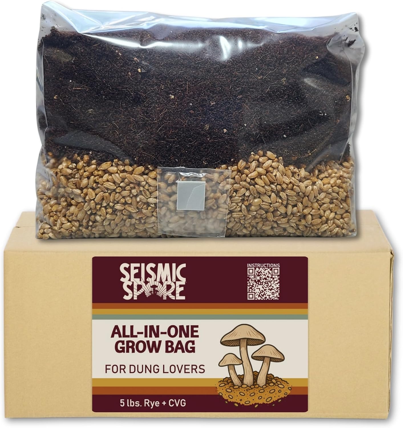 5 lb Mushroom Grow Bag – Sterilized All-in-One Bag with Injection Port – Organic Rye and CVG