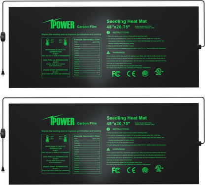 iPower 48" x 20.75" Seeding Heat Mat with Thermostat Temperature Adjustable Knob, 2 Pack Durable Warm Hydroponic Plant Germination Starting Pad