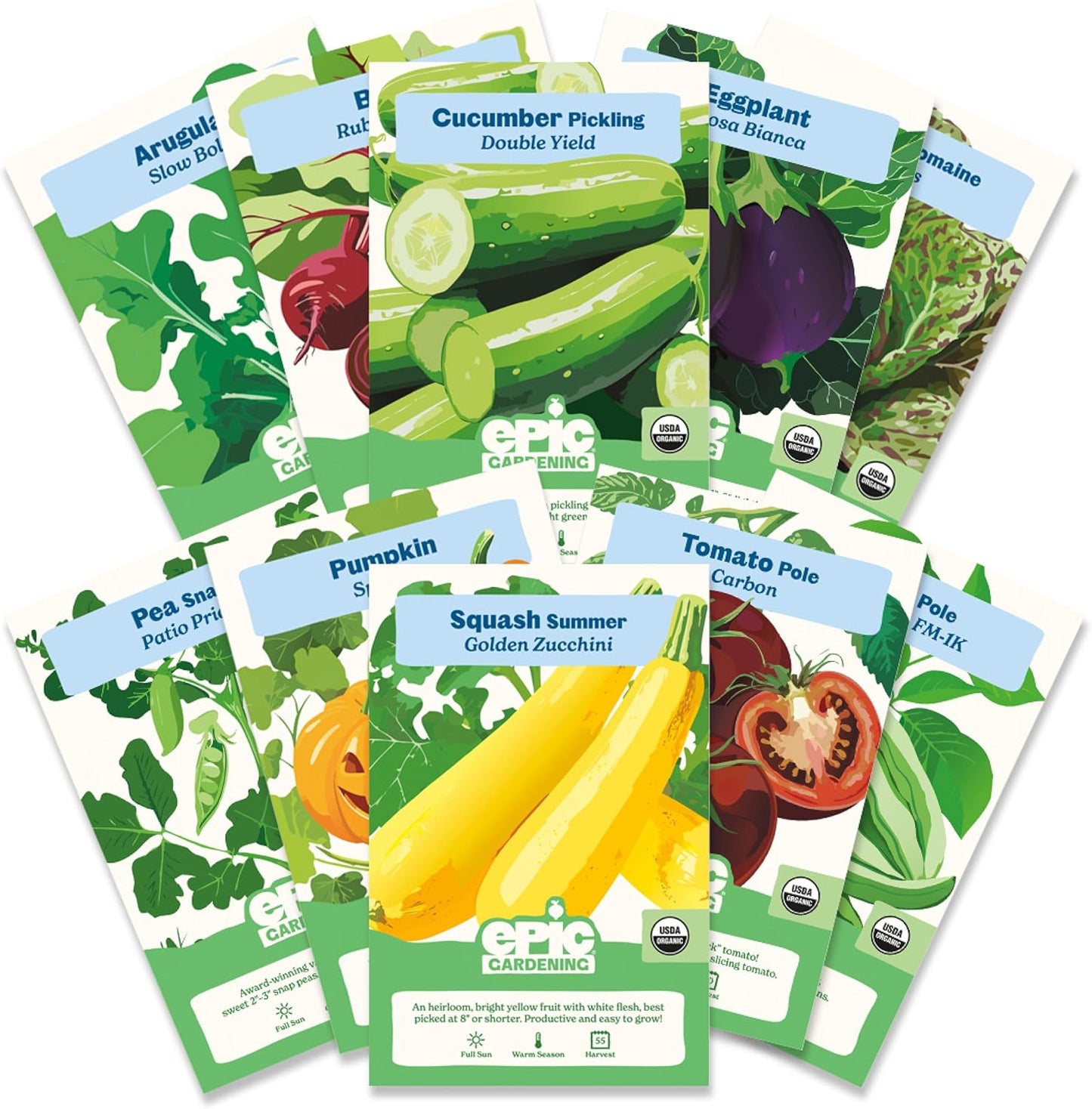 Epic Gardening Organic Vegetable Garden Kit - 10 Non-GMO Varieties, Includes Tomatoes, Squash, Pumpkins, Beans & More, Perfect for Raised Beds, Backyard Gardening & Fresh, Delicious Homegrown Meals