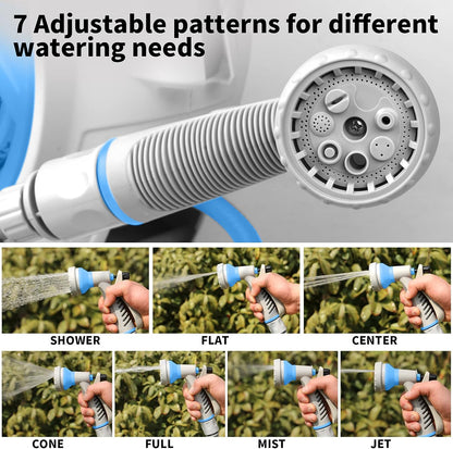 Kitness Mini Retractable Garden Hose Reel, Portable Simple Home 45+5 FT Hose Reel with 7 Adjustable Patterns Spray Nozzle&Standard Connector, Watering Hose Reel for Gardens Yards and lawns (Bule)