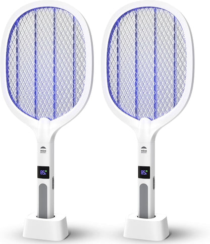 WBM SMART 2 in 1 Electric Bug Zapper, Mosquitoes Trap Lamp & Racket, USB Rechargeable Electric Fly Swatter for Home and Outdoor Powerful Grid 3-Layer Safety Mesh Safe to Touch, Pack of 2