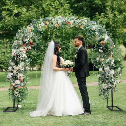 HEOMU Garden Arch Trellis, Metal Garden Arbor with Base, 5.3'W x 7.6'H or 7.9'W x 6.3'H, Assemble Freely 2 Sizes, Arch Trellis for Climbing Plants Outdoor Wedding Bridal Party Decoration, Black
