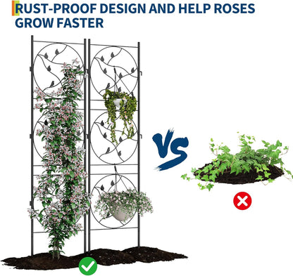 GarveeHome 2 Pack 71.7"H x 20.5"W Garden Trellises for Climbing Plants, Sturdy Plant Trellises with Black Metal Coating, Arched Outdoor Decoration for Patio Lawn, Roses, Vines, Flowers, and Vegetables