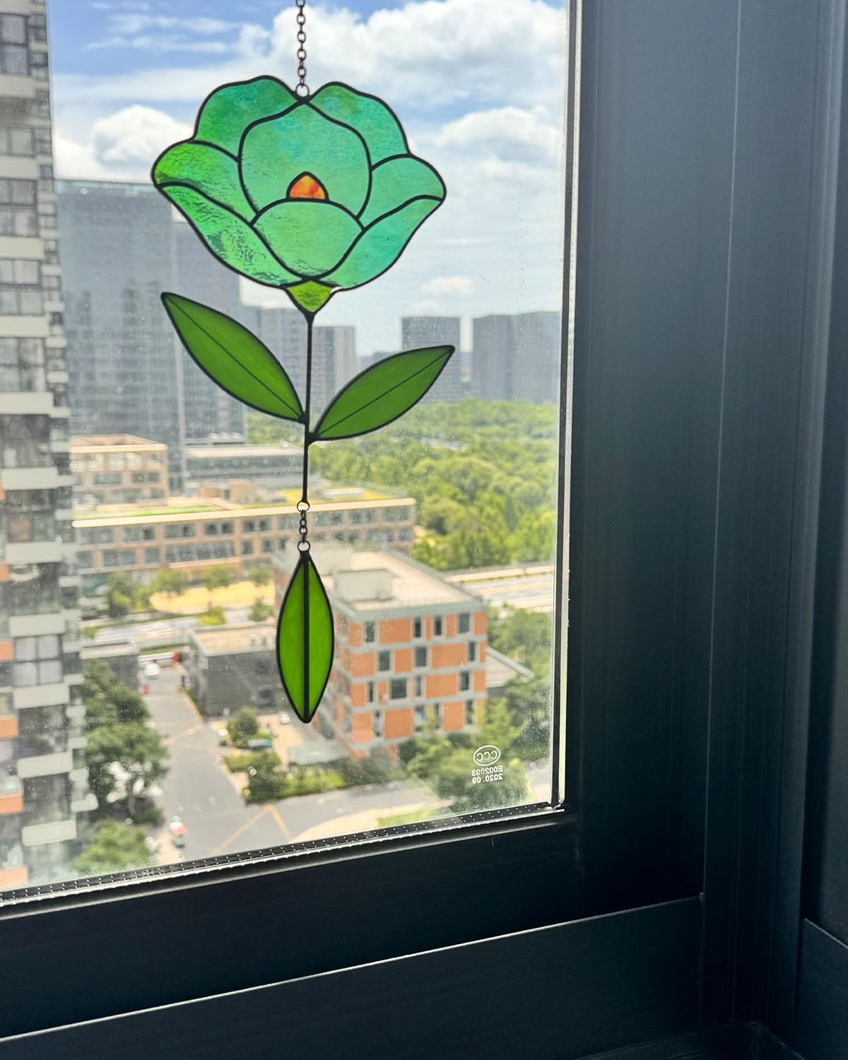 Flower Suncatchers, Stained Glass Window Hangings, Garden Suncatchers for Window and Wall Decor (B-Green)