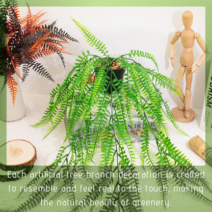 Small Artificial Hanging Plant for Shelf Fake Plant Potted Boston Ferns Faux Trailing Leaves Plant for Indoor Outdoor Aesthetic Office Living Room Shelf Decor (Black Pot)