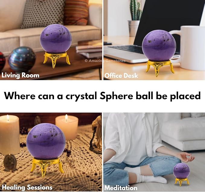 Amazing Gemstone Stichtite Crystal Ball with Stand - 2 Inches Crystal Sphere Meditation Balls for Witchcraft and Decorative Balls