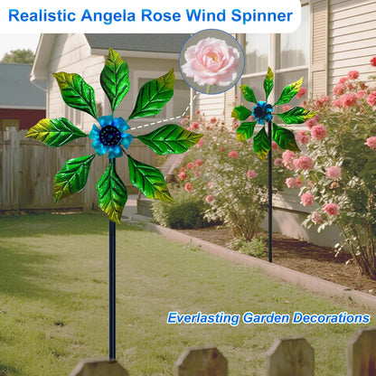 Glow-in-Dark Metal Wind Spinner for Yard and Garden, Outdoor Luminous Wind Spinners Yard Art Garden Decor (13.4" W x 47" H) Blue