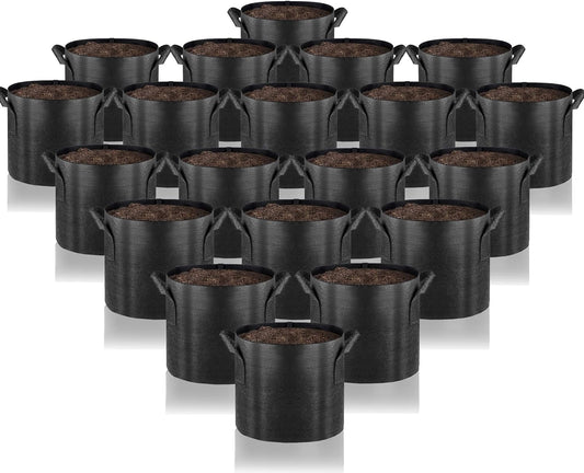 Gardenera Fabric Grow Bags - 20-Pack of 7 Gallon Nonwoven Planters with Handles, Perfect for Balcony and Rooftop Gardening