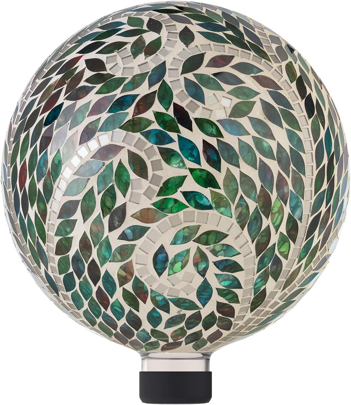 Alpine Corporation 10" Diameter Indoor/Outdoor Glass Mosaic Gazing Globe Yard Decoration, Scroll Leaf Pattern Design
