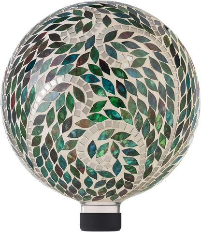Alpine Corporation 10" Diameter Indoor/Outdoor Glass Mosaic Gazing Globe Yard Decoration, Scroll Leaf Pattern Design