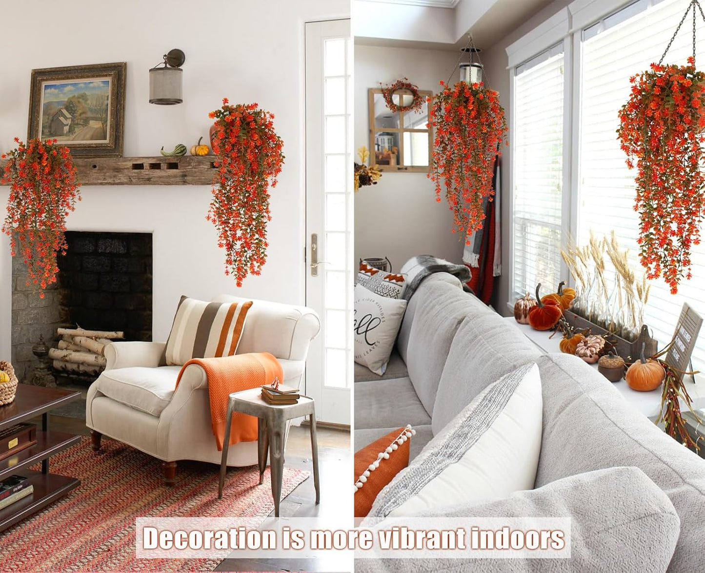 Fall Artificial Hanging Plants Artificial Fall Flowers Faux Autumn Plants Faux Hanging Plants Artificial Plants Fake Plants for for Thanksgiving Indoor Outdoor House Wedding Garden Party (Salmon)