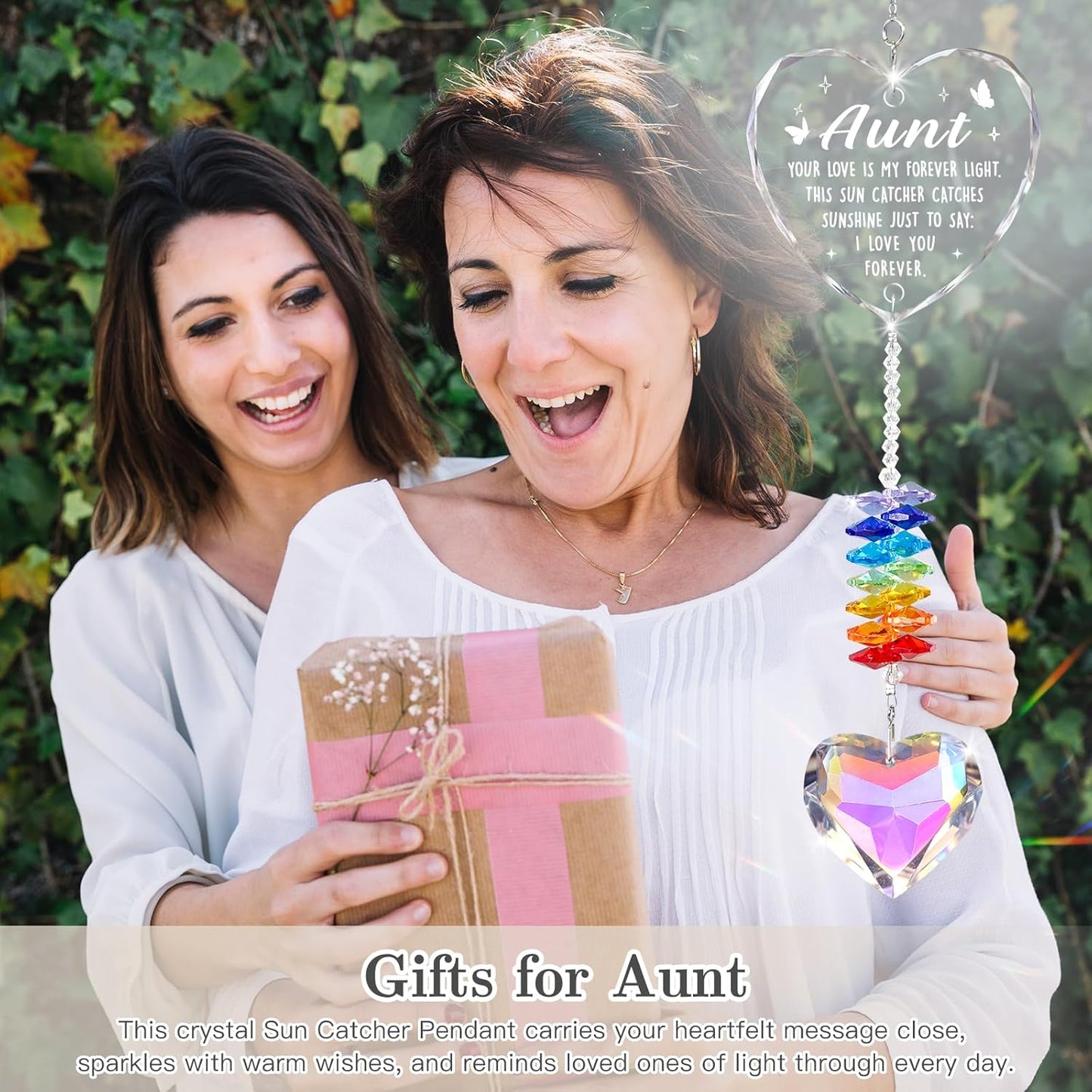 Aunt Gifts for Women, Birthday Gift for Aunt from Niece Nephew, Unique Auntie Crystal Suncatcher Garden Decor, Retirement, Christmas, Thanksgiving Gifts
