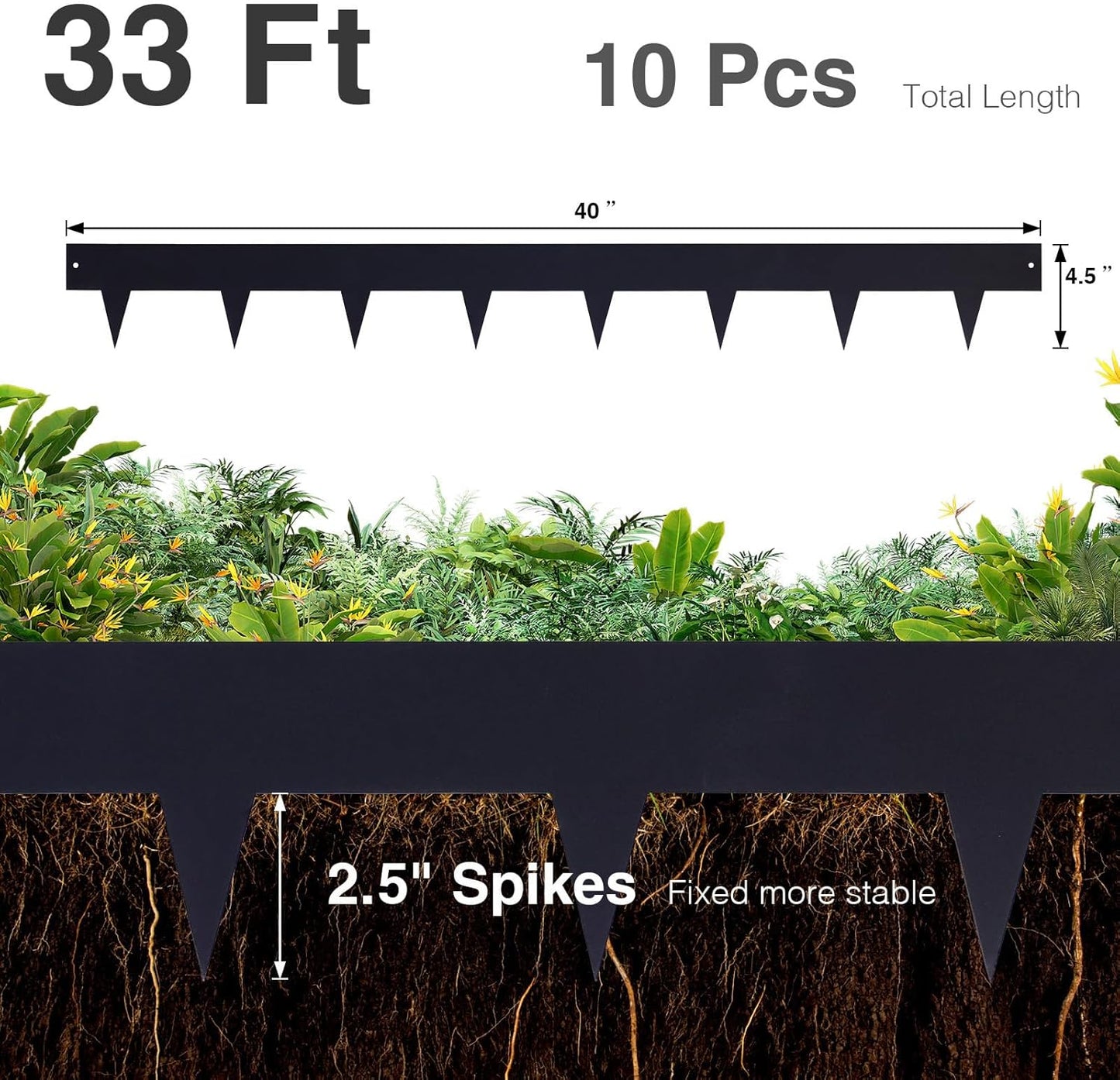 10-Pack Galvanized Steel Landscape Lawn Edging - 4.5 inch Height Black Powder Coated Bendable Metal Strips - Hammer-in Edge Border - Yard Pathway Divider 40 inch Each(33Ft Total), #LYLB45BK-US