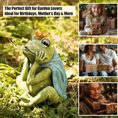 Solar Garden Decor Frog Prince Statue Outdoor, Birthday Gifts for Women Mom Grandma Senior Elder, Frog Ornament for Balcony, Garden, Patio, Yard, Lawn