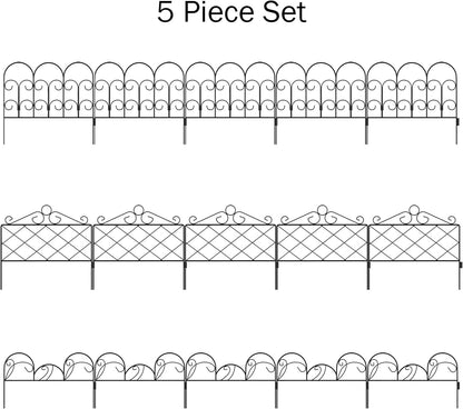 Metal Garden Fencing- Set of 5 Panels of Mimosa Decorative Edging Flower Beds & Landscaping- Interlocking, Flexible Design in Black by Pure Garden