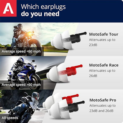 Alpine MotoSafe Pro - Premium Motorcycle Ear Plugs for Wind Noise Reduction - 20dB - Motorcycle