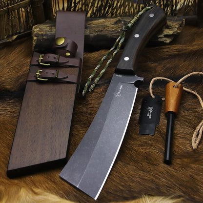 BA-KOR (Pioneer ) (14.6") DC53 steel 6mm thickened full Tang fixed knife+ Wooden sheath &(5.9IN) Cerium Igniter, suitable for outdoor hunting, cutting, chopping, camping, obstacle removal, exploration, fishing, EDC, BBQ (BA-Kb-0A)