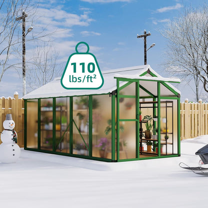 6x10 FT Greenhouse for Outdoors, Large Aluminum Greenhouses with Roof Vent and Quick Setup Structure, Greenhouse Heavy Duty with PC Panels, Walk-in Green Houses for Winter Garden,Backyard,Patio,Lawn