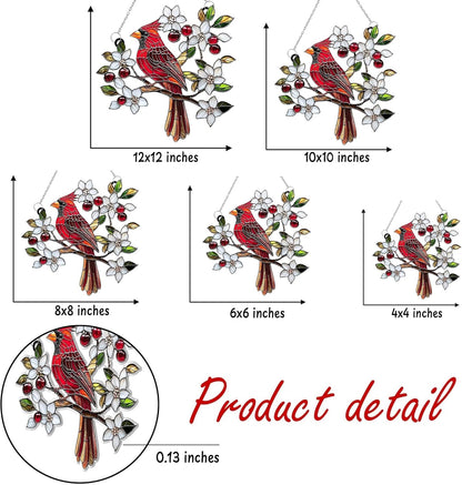 Cardinal Memorial Acrylic Suncatcher Stained Glass Effect Window Car Hanging Christmas Ornament Indoor Outdoor Decor Garden Sympathy Sun Catcher Panel for Family for Women Mom Grandma