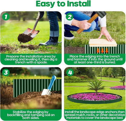 Corrugated Metal Garden Edging, Sturdy Tall Landscape Edging Borders, Perfect DIY for Flower Beds, Lawn and Pathway, Tree Surrounds, Paver Edges (Green, 6"×20FT)