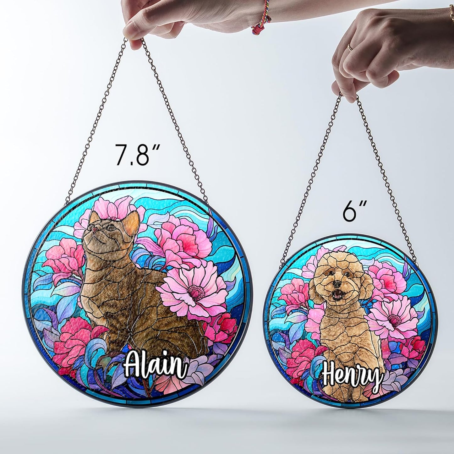 Personalized Pet Stained Glass Suncatcher Custom Name Pet Photo Ornament Window Hanging Holiday Home Decor Sympathy Gift for Loss of Dog Cat Memorial Keepsake Remembrance Gift for Dog Lovers