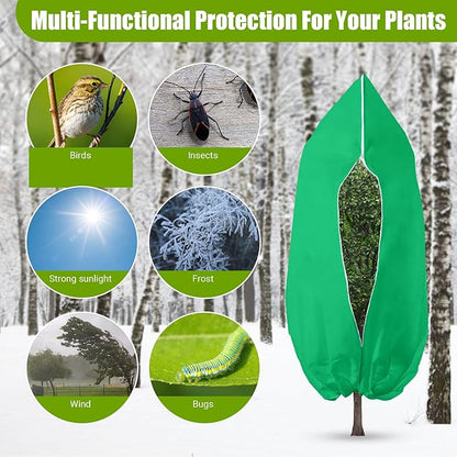 4 Pack Winter Plant Covers Freeze Protection, Frost Blankets Cloths With Zipper/Drawstring, Frost Cloths for Outdoor Plants Protecting Fruit Tree Potted Plants from Freezing(31.5" x 47.3",Green)