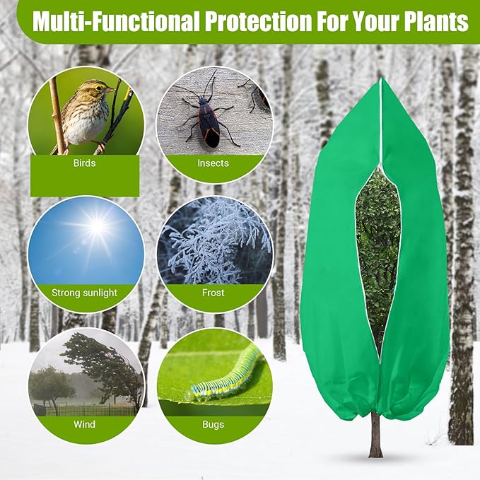 Ideal Swan 4 Pack Plant Covers Freeze Protection for Winter, Winter Plant Cover with Zipper Drawstring Frost Cloths for Outdoor Plants, Winter Tree Covers Freeze Protection (23.6" x 31.5",Green)
