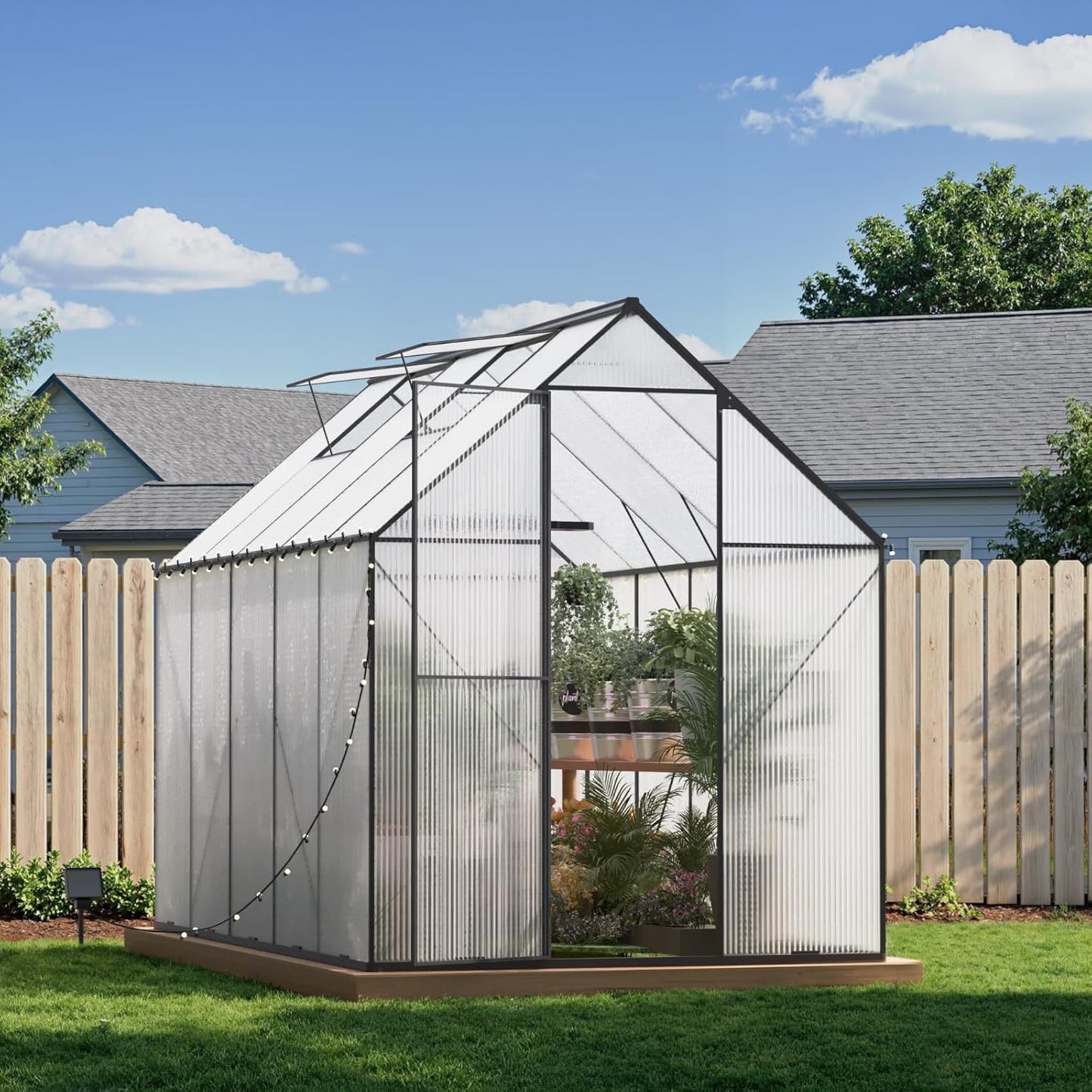 6X10 FT Greenhouse for Outdoors, Heavy Duty Polycarbonate Greenhouses, Large Walk-in Greenhouse with Roof Vent, Aluminum Hot House for Garden & Backyard
