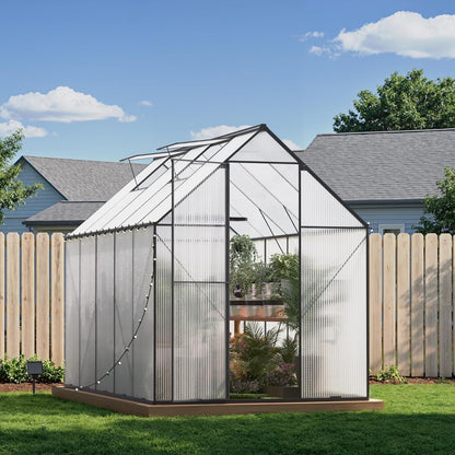 6X10 FT Greenhouse for Outdoors, Heavy Duty Polycarbonate Greenhouses, Large Walk-in Greenhouse with Roof Vent, Aluminum Hot House for Garden & Backyard