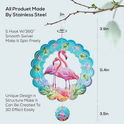 Metal Wind Spinner Outdoor Garden Decoration Laser Cutting Hanging Mandala Kinetic Wind Spinners 12 Inches Stainless Steel Outdoor Decorations for Patio (Flamingo)