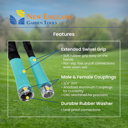 Flat Garden Hose (50 foot x 5/8 inch) Lightweight, Durable Fiber Jacket, Flexible & Kink Free, Non-Expandable Water Hose, Easy Handling in All-Weather Conditions, 700009 by New England Garden Tools