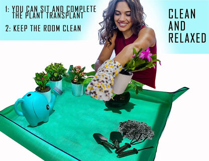 BIUWING Plant Repotting Mat,Waterproof Transplanting Mat,Foldable Indoor Succulent Potting Mat for Garden, Portable Gardening Mat for Indoor Plant Transplanting and Mess Control (39.4"*39.4" Green)