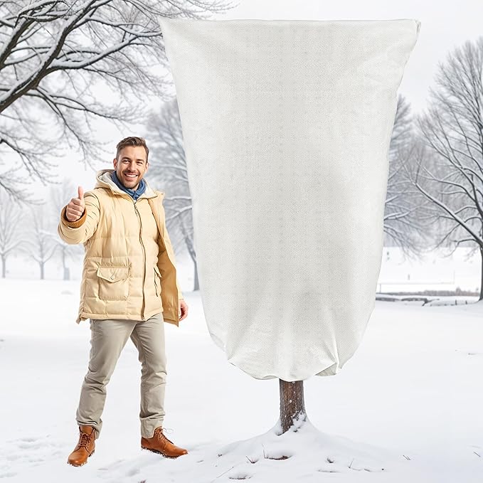 Plant Covers Freeze Protection, 1 Pack 78''× 95'' White Frost Cloths Blankets with Zipper Drawstring Shrub Tree Covers for Winter Outdoor Plants Freeze Protection
