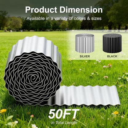 Corrugated Metal Garden Edging 6" x 50Ft, Sturdy Lawn Edging Border, Landscape Edging Border for Lawn, Flower Bed, Garden and Yard (Silver, 6 * 50Ft)