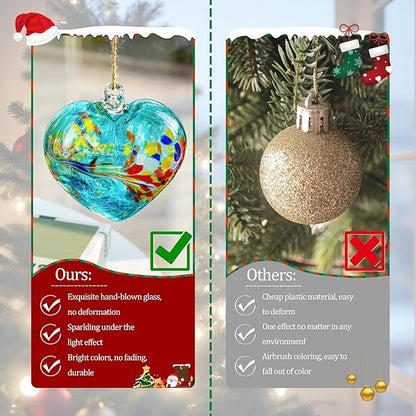 Blue Heart Hand Blown Glass Gazing Balls for Garden Hanging Friendship Balls Christmas Ball Ornaments for Xmas Tree Decoration (Blue - B)