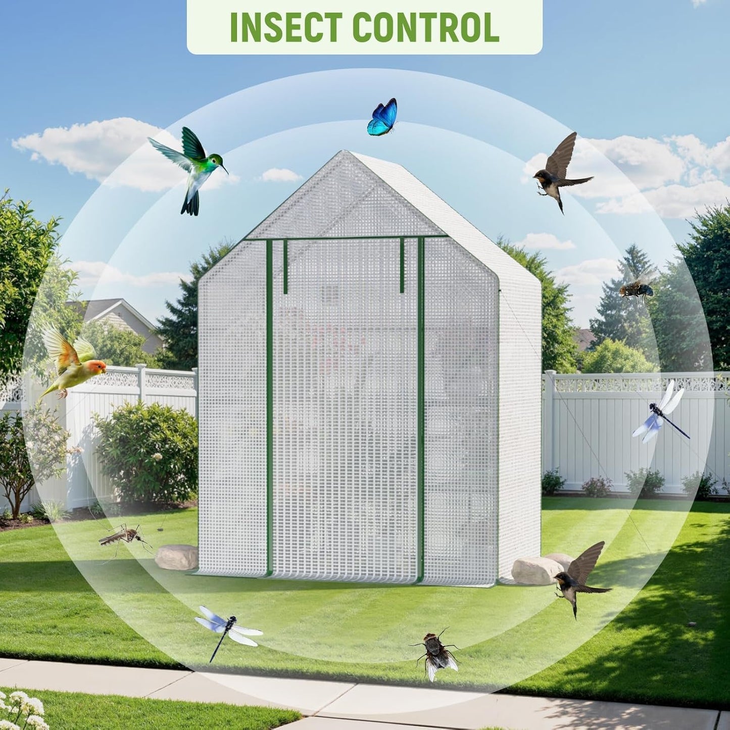 Portable Greenhouse for Outdoor, Small Greenhouses with Durable PE Cover, Walk in Greenhouse with Shelves Stands, White