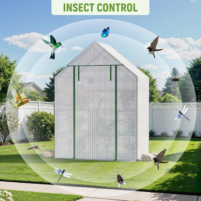 Portable Greenhouse for Outdoor, Small Greenhouses with Durable PE Cover, Walk in Greenhouse with Shelves Stands, White
