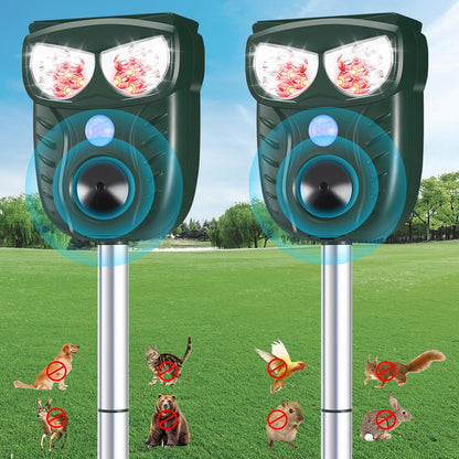 Solar Ultrasonic Animal Repellent Outdoor, Cat Squirrel Raccoon Dog Deer Repellent Device with Motion Detection, IP66 Waterproof Mouse Skunk Rodent Deterrent