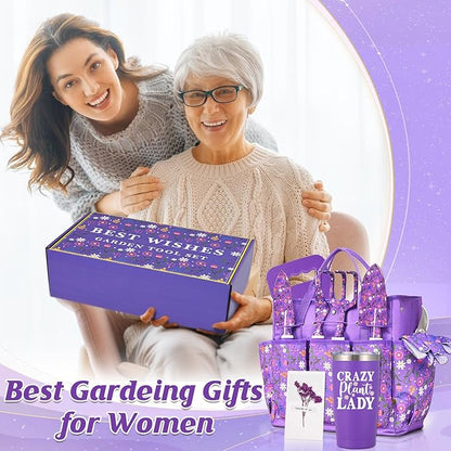 Gardening Gifts for Women, Gardening Tools for Women, 14 PCS Garden Tools Set Kit with Garden Tool Bag, Plant Lover Christmas Birthday for Mom Grandma Aunt, Purple